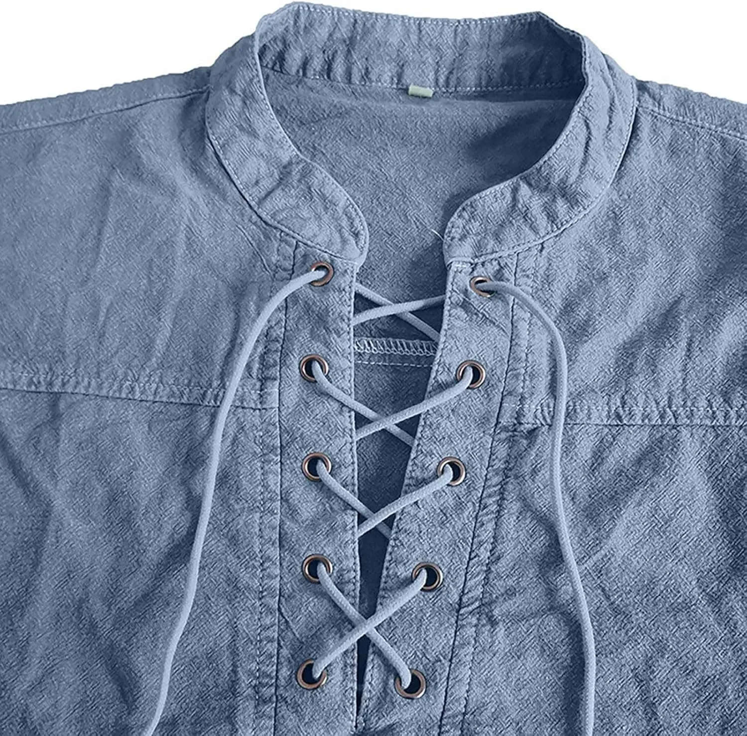Men's Cotton Linen T-Shirts Short Sleeve V Neck Lace Up Henley Shirts Retro Notch Neck Pullover Shirt Sport Undershirt