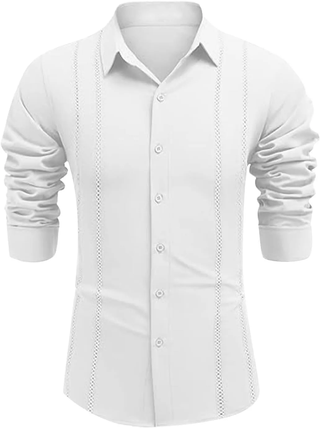 Men's Cuban Guayabera Shirt Casual Long Sleeve Button Down Shirts Lightweight Loose Summer Hawaiian Beach Vacation Top