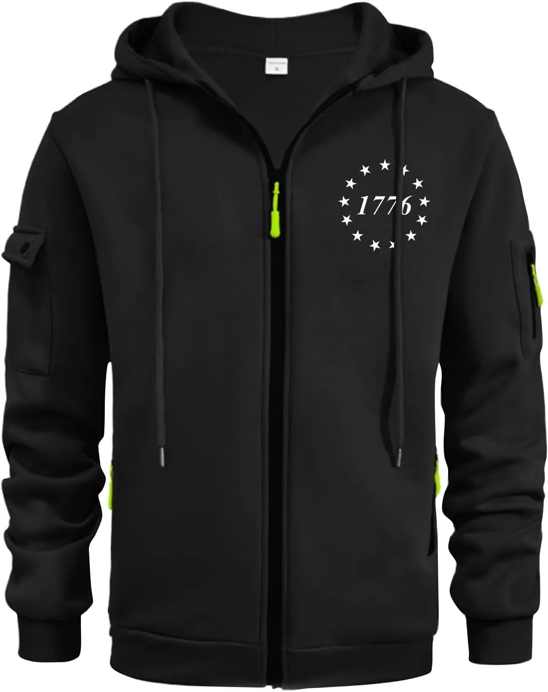 Men's Drawstring Zipper Hoodie 4th of July 1776 Stylish Plain Shirts Light Long Sleeve Sweatshirt with Pockets