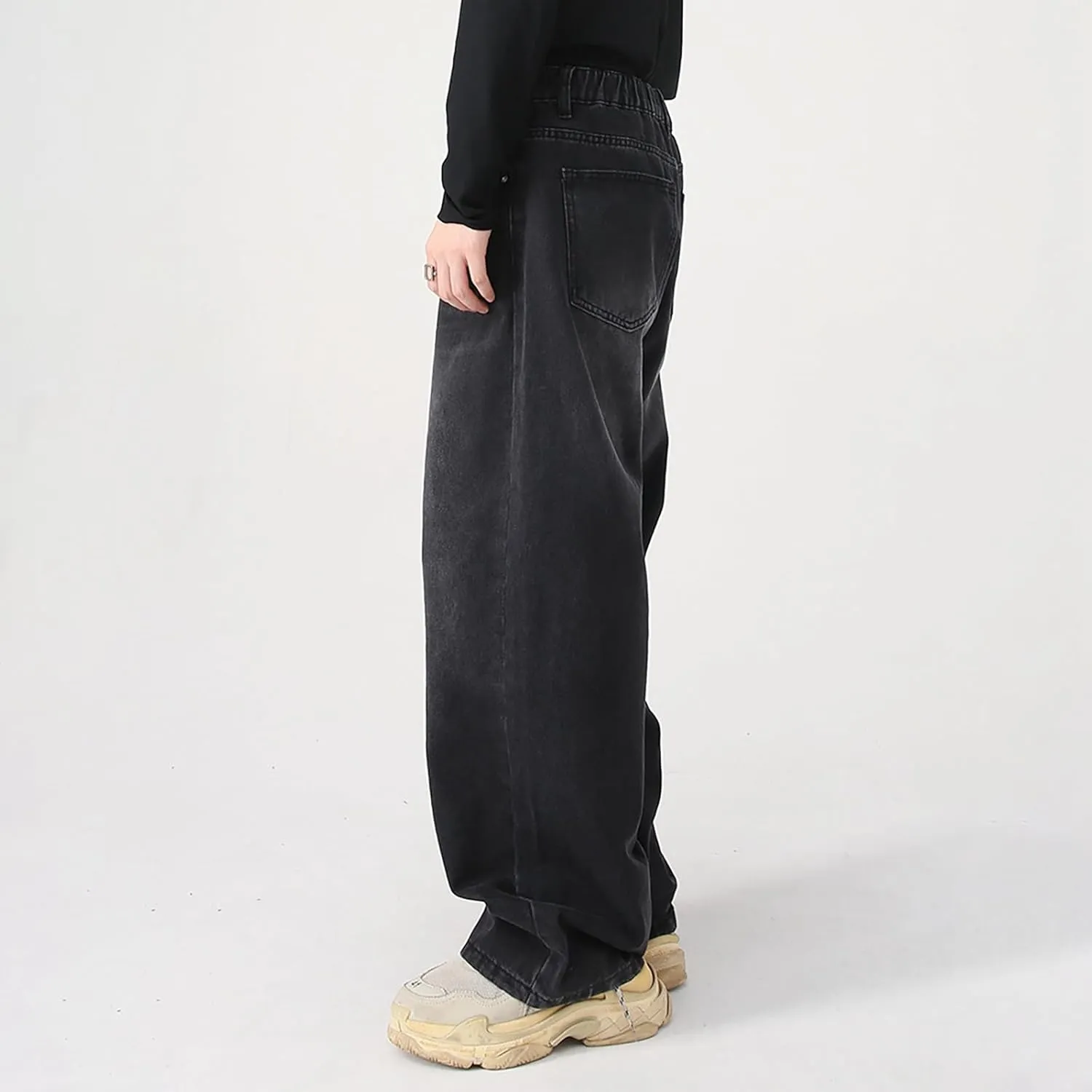 Men's Elastic Waist Relaxed Fit Jeans Straight Leg Stretch Comfort Denim Jeans for Men 9 10