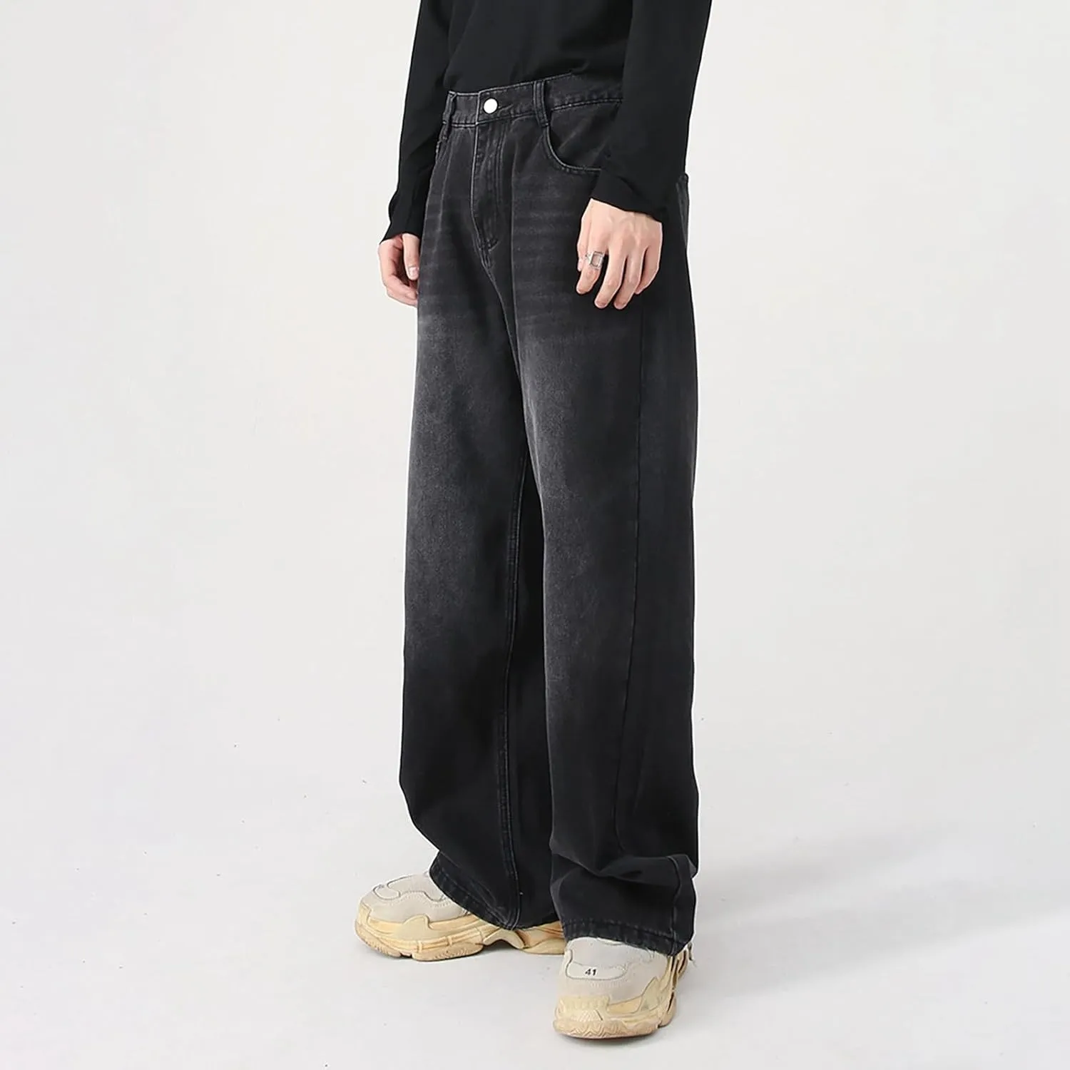 Men's Elastic Waist Relaxed Fit Jeans Straight Leg Stretch Comfort Denim Jeans for Men 9 10