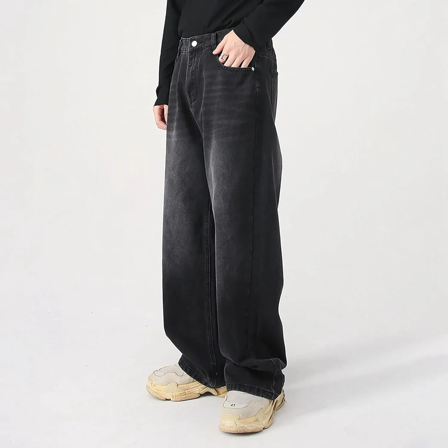 Men's Elastic Waist Relaxed Fit Jeans Straight Leg Stretch Comfort Denim Jeans for Men 9 10