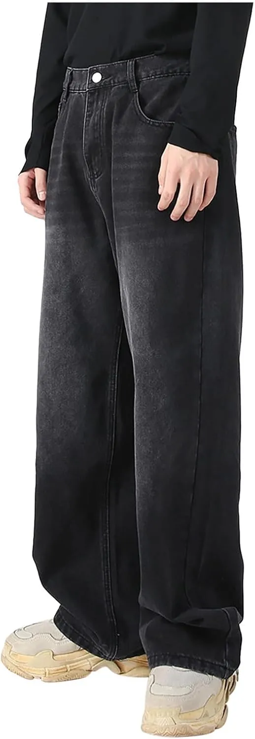 Men's Elastic Waist Relaxed Fit Jeans Straight Leg Stretch Comfort Denim Jeans for Men 9 10