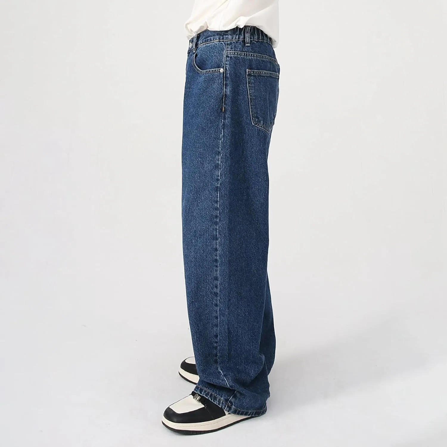 Men's Elastic Waist Relaxed Fit Jeans Straight Leg Stretch Comfort Denim Jeans for Men Tie