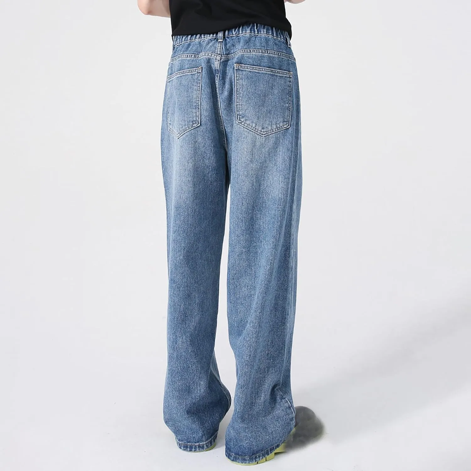 Men's Elastic Waist Relaxed Fit Jeans Straight Leg Stretch Comfort Denim Jeans for Men Tie