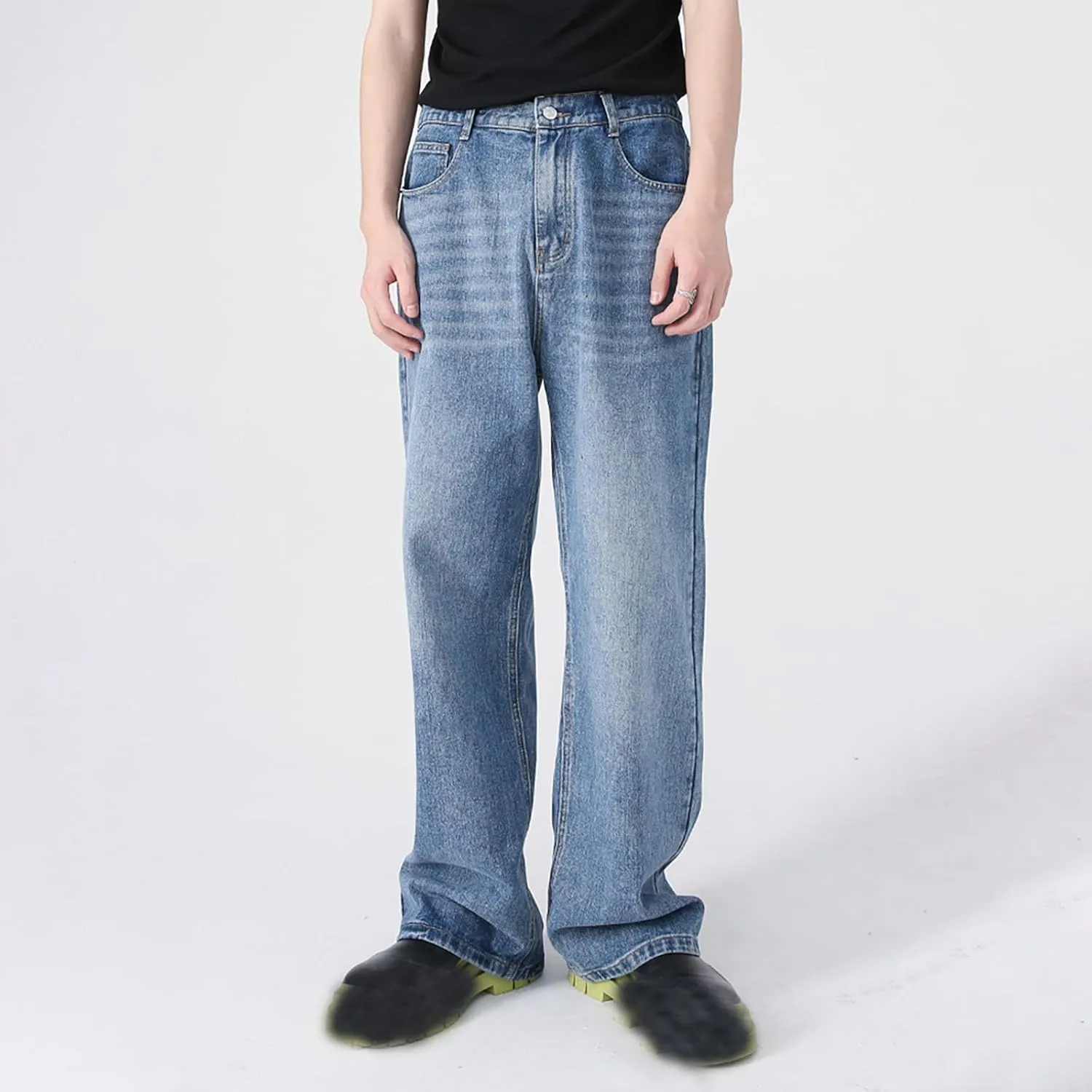Men's Elastic Waist Relaxed Fit Jeans Straight Leg Stretch Comfort Denim Jeans for Men Tie