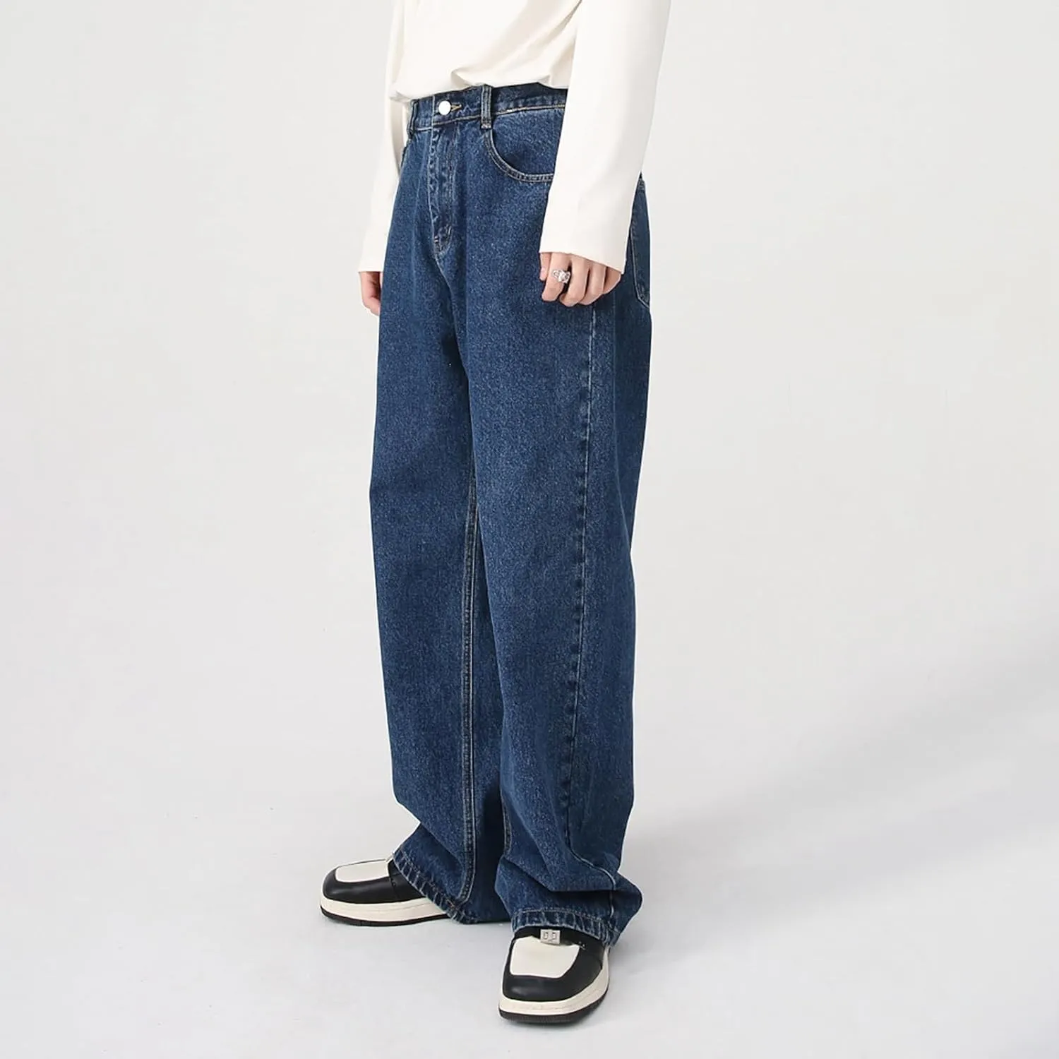 Men's Elastic Waist Relaxed Fit Jeans Straight Leg Stretch Comfort Denim Jeans for Men Tie