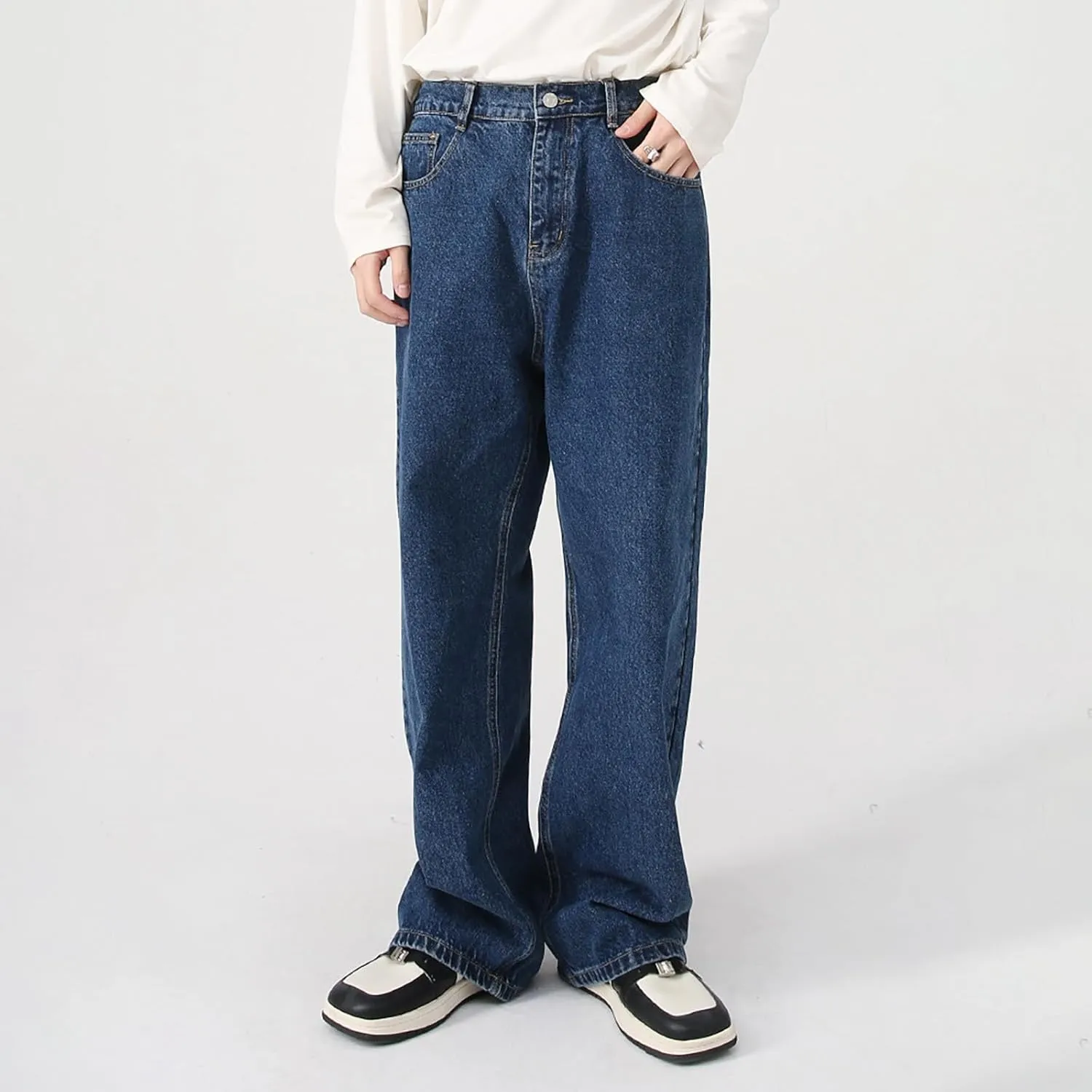 Men's Elastic Waist Relaxed Fit Jeans Straight Leg Stretch Comfort Denim Jeans for Men Tie