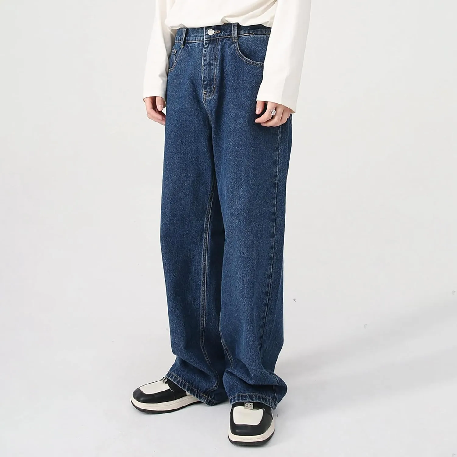 Men's Elastic Waist Relaxed Fit Jeans Straight Leg Stretch Comfort Denim Jeans for Men Tie