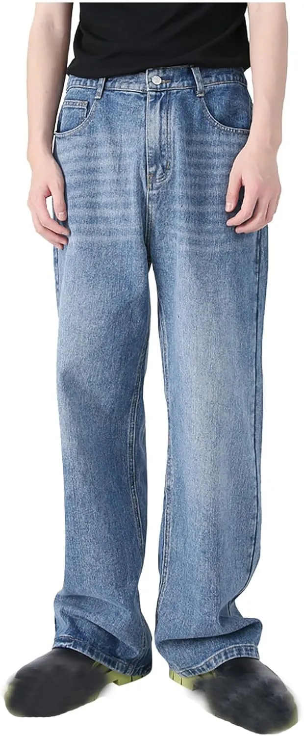 Men's Elastic Waist Relaxed Fit Jeans Straight Leg Stretch Comfort Denim Jeans for Men Tie