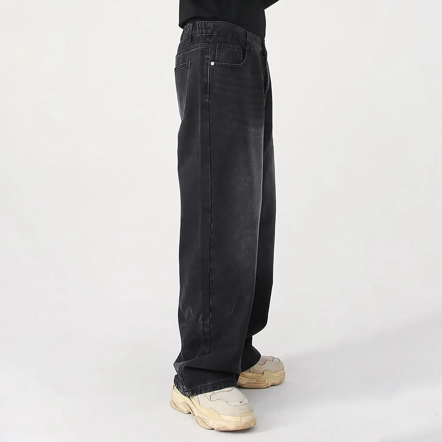 Men's Elastic Waist Relaxed Fit Jeans Straight Leg Stretch Comfort Denim Jeans for Men Tie