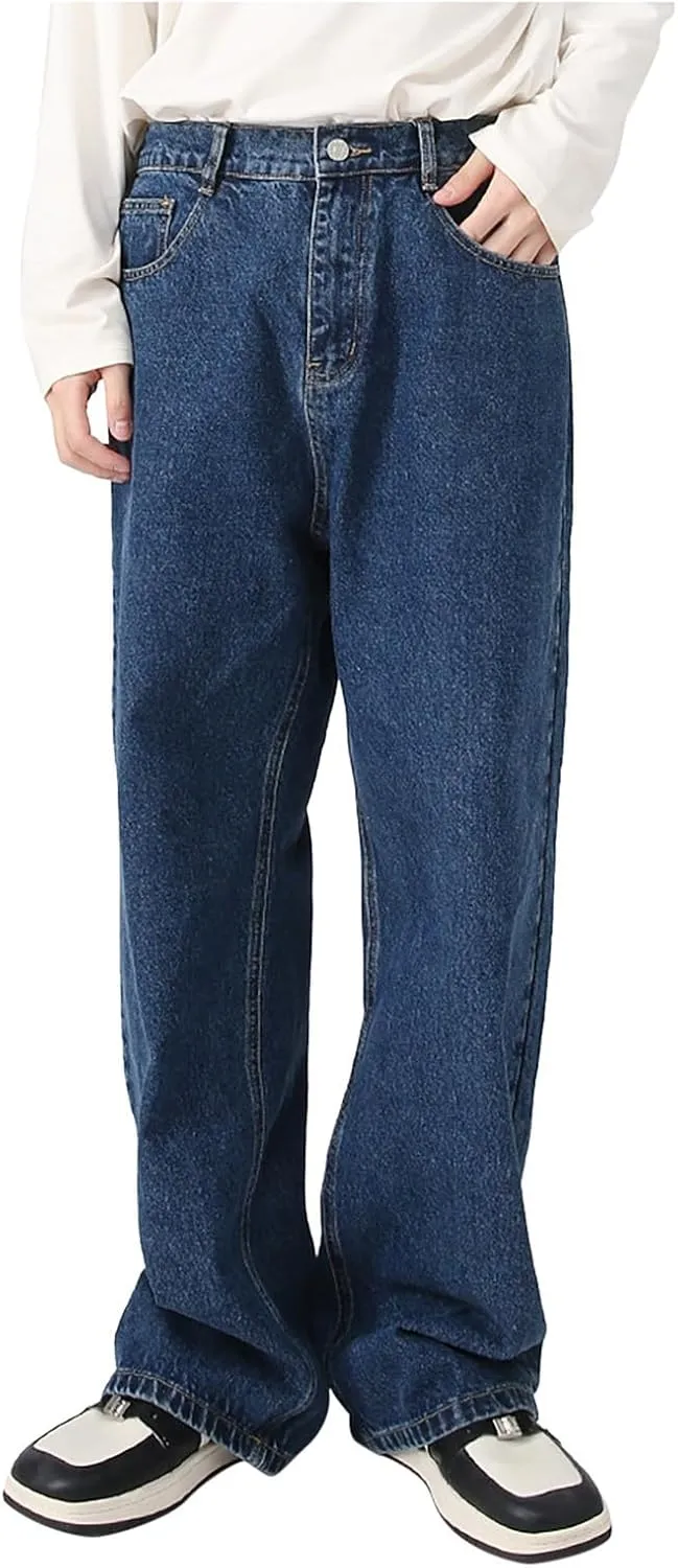 Men's Elastic Waist Relaxed Fit Jeans Straight Leg Stretch Comfort Denim Jeans for Men Tie