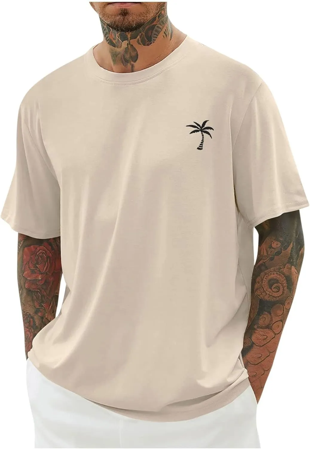 Mens Graphic T-Shirts Plus Size Summer Palm Tree Printed Tshirt Short Sleeve Casual Loose Fit Crew Neck Tee Tops