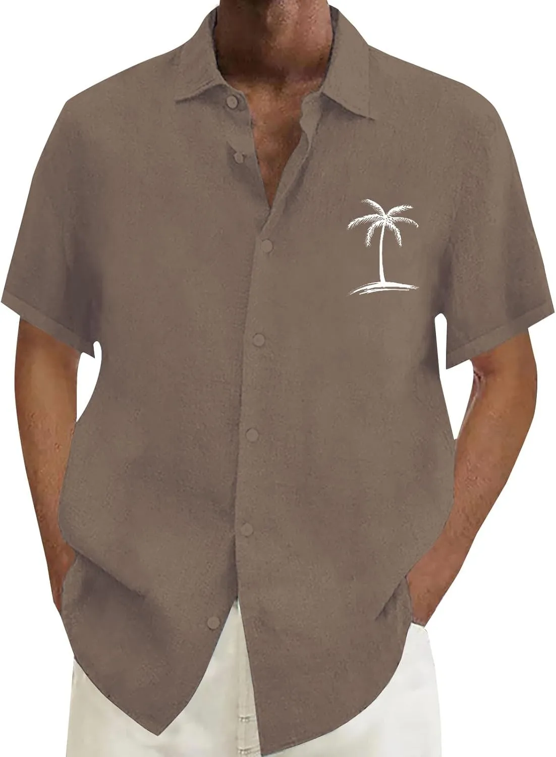 Men's Hawaiian Shirts Summer Casual Loose Big and Tall Tees Stylish Coconut Tree Print Tropical Beach Vacation Shirt