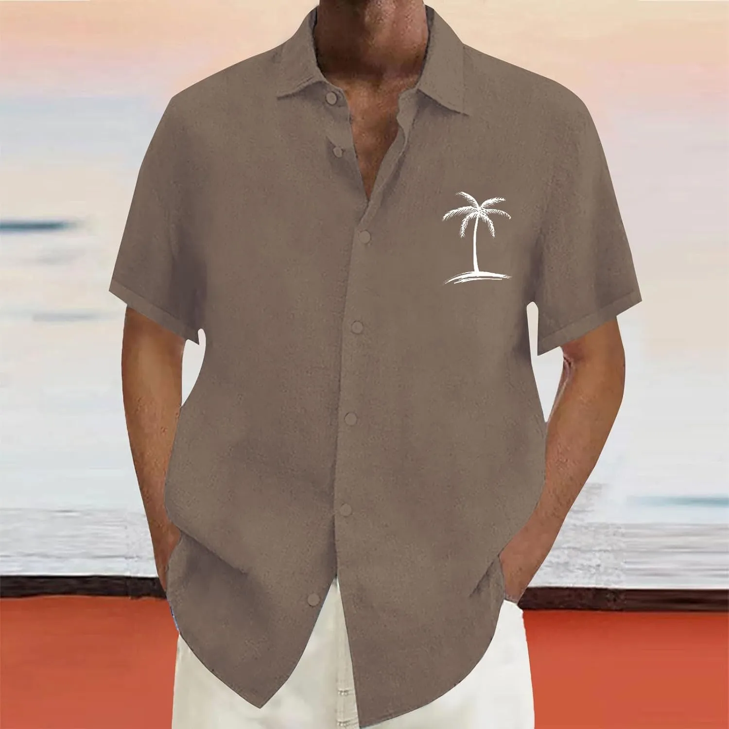 Men's Hawaiian Shirts Summer Casual Loose Big and Tall Tees Stylish Coconut Tree Print Tropical Beach Vacation Shirt