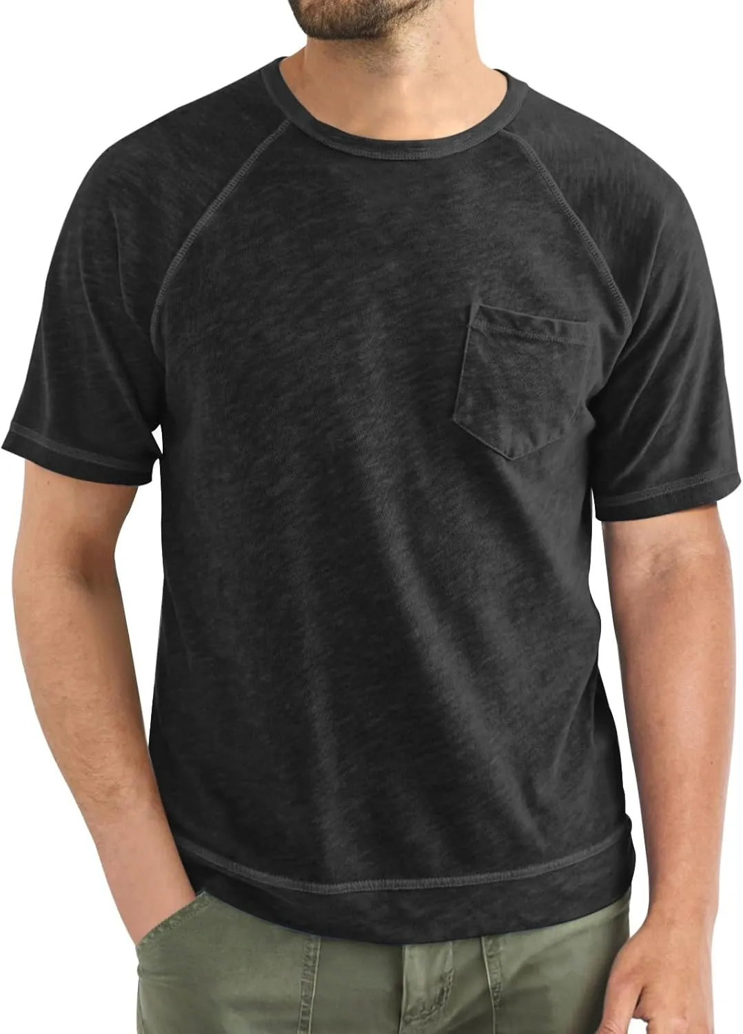 Mens Heavyweight Short Sleeve T Shirts with Pocket Relaxed Fit Crew Neck Tee Tops Business Casual Work Office Shirt