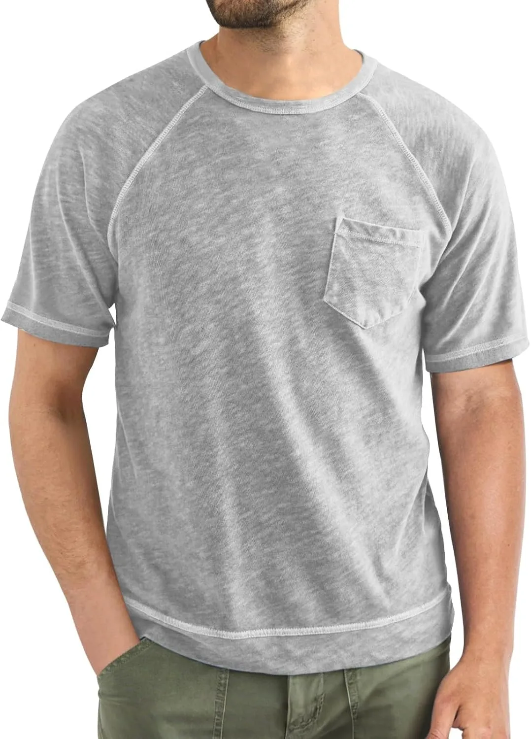 Mens Heavyweight Short Sleeve T Shirts with Pocket Relaxed Fit Crew Neck Tee Tops Business Casual Work Office Shirt
