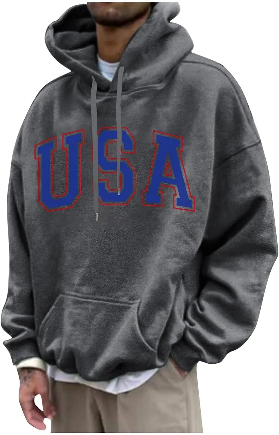 Mens Hoodies Pullover Oversized Hoodie Solid Color Letter Printed Fall Fleece Sweatshirts Long Sleeve Pullover Hoodies