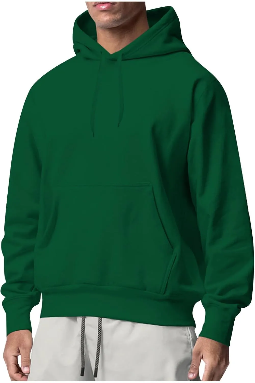 Men's Hoodies Unisex Running Outfits Casual Solid Color Long Sleeve Drawstring Pullover Hooded Sweatshirt