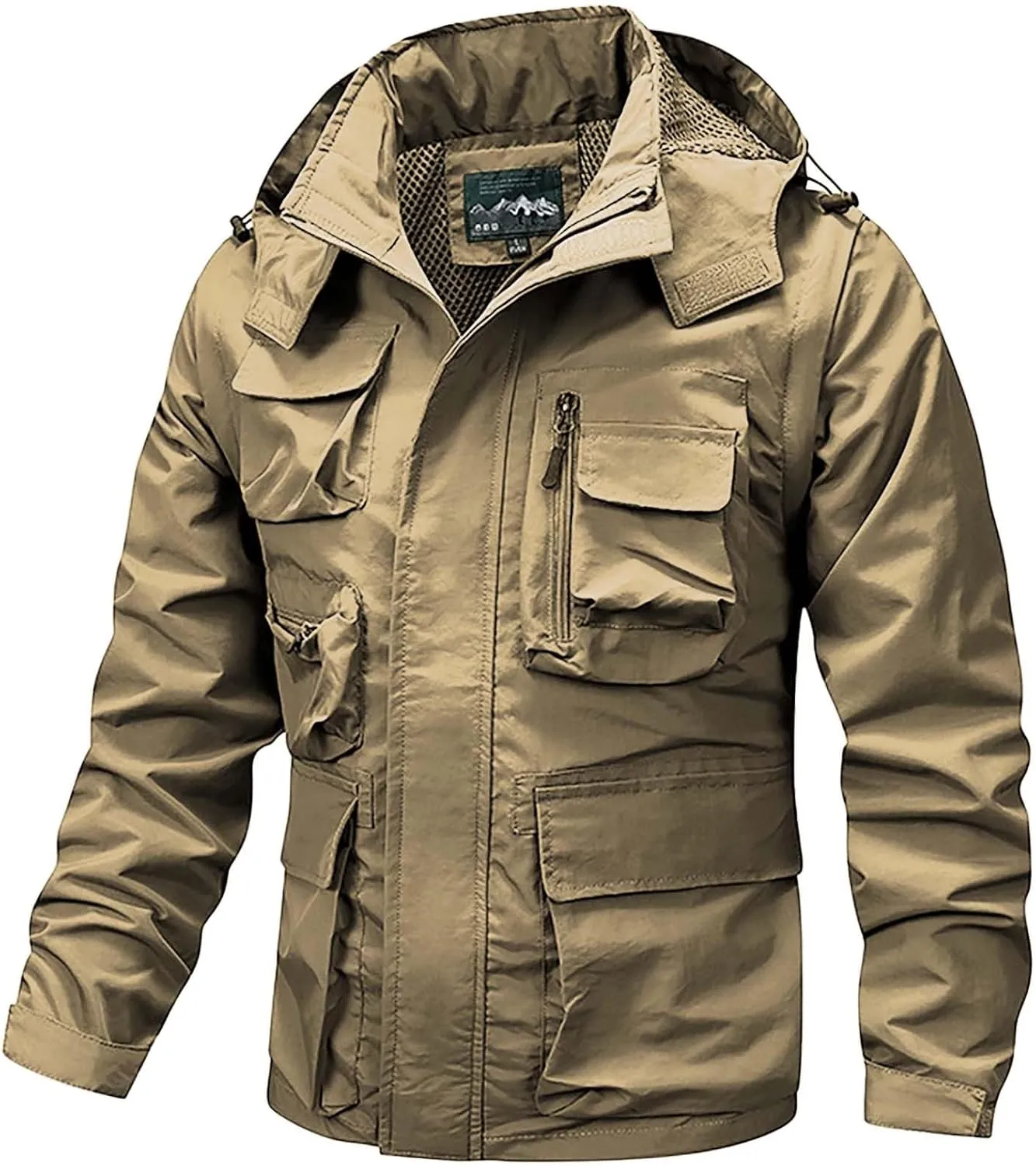 Mens Lightweight Hiking Windproof Jacket Detachable Hood Sleeve Waterproof Hooded Rain Jackets Outdoor Work Jackets