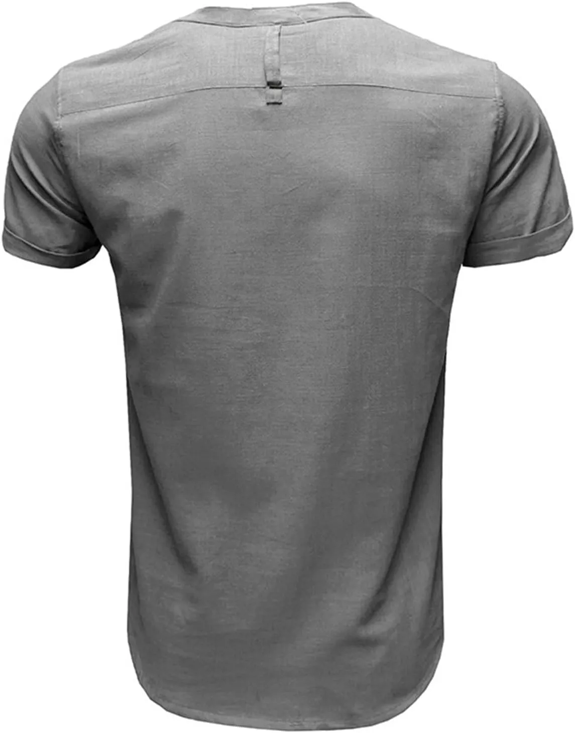 Mens Linen Henley Shirt Short Sleeve Casual Cotton T-Shirts Lightweight Breathable Button Stand Collar Tops Beach Tee