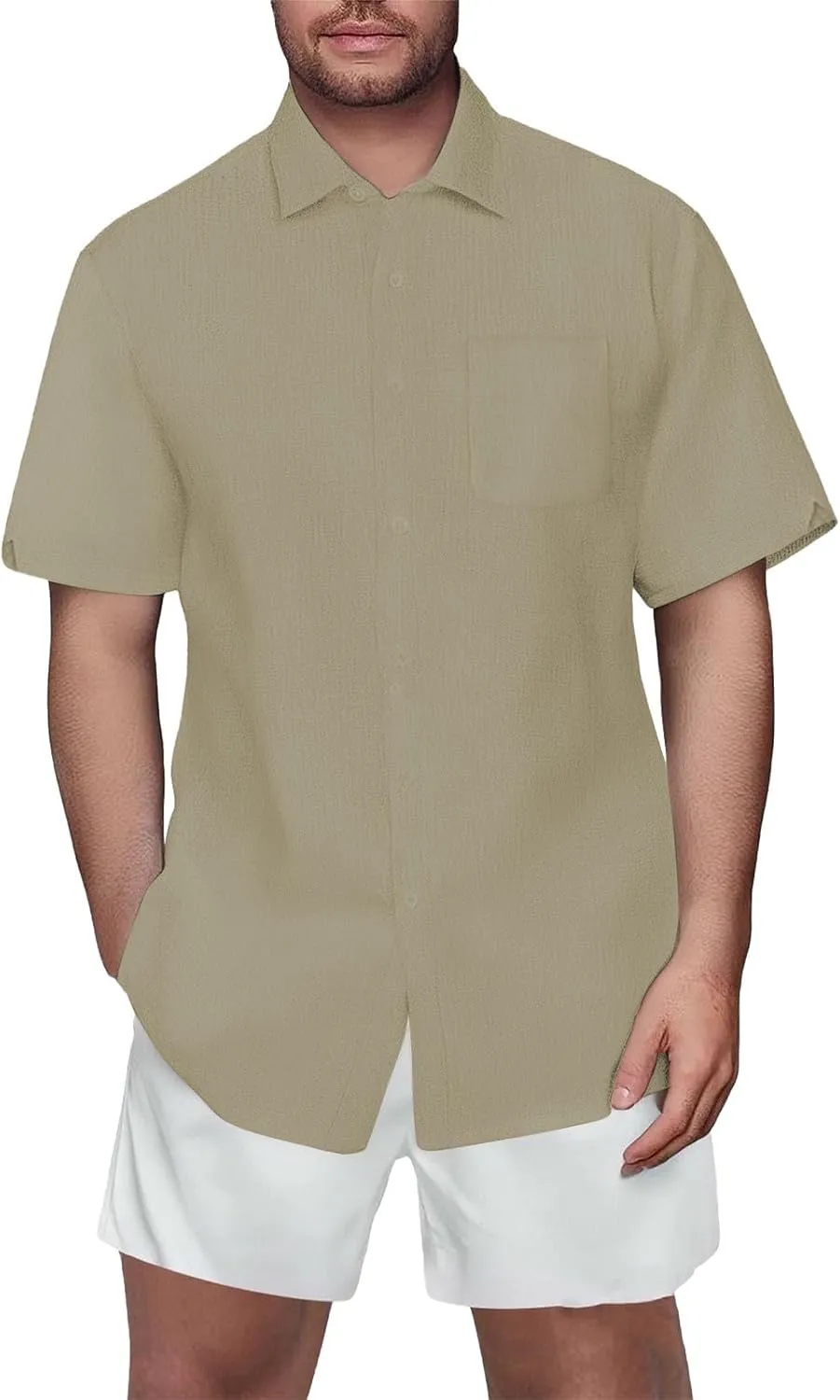 Mens Linen Shirts 2025 Fashion Smart Formal Button Down Shirt Business Casual Work Tee Leisure Summer Beach Tops