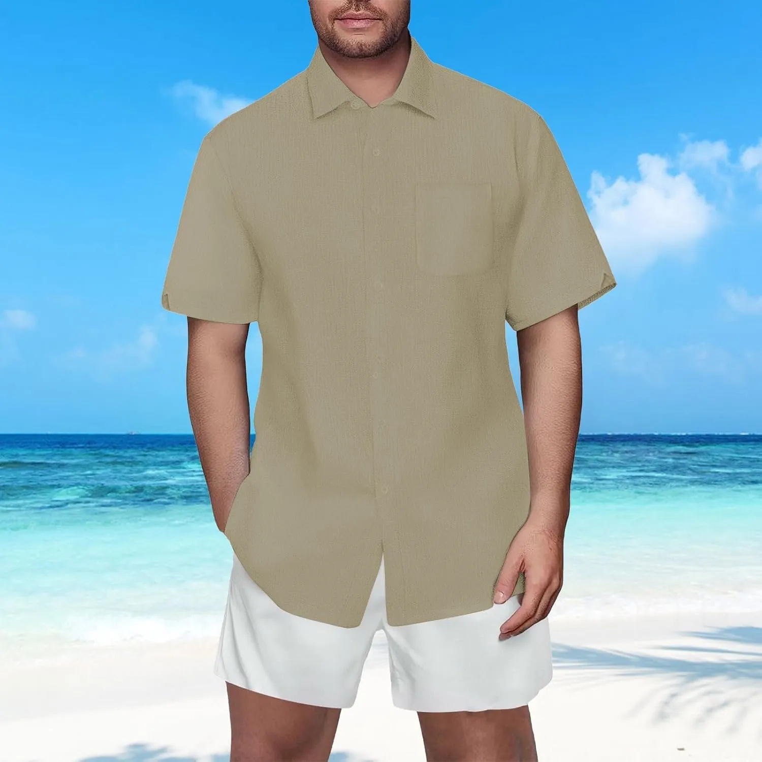 Mens Linen Shirts 2025 Fashion Smart Formal Button Down Shirt Business Casual Work Tee Leisure Summer Beach Tops