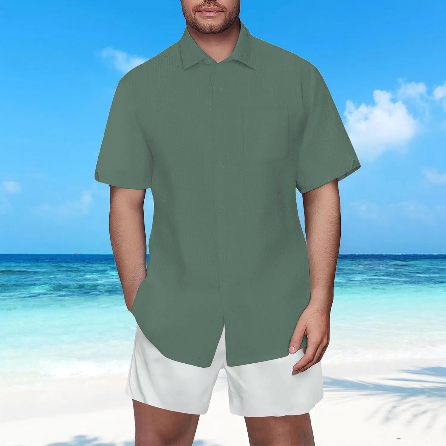 Mens Linen Shirts 2025 Fashion Smart Formal Button Down Shirt Business Casual Work Tee Leisure Summer Beach Tops