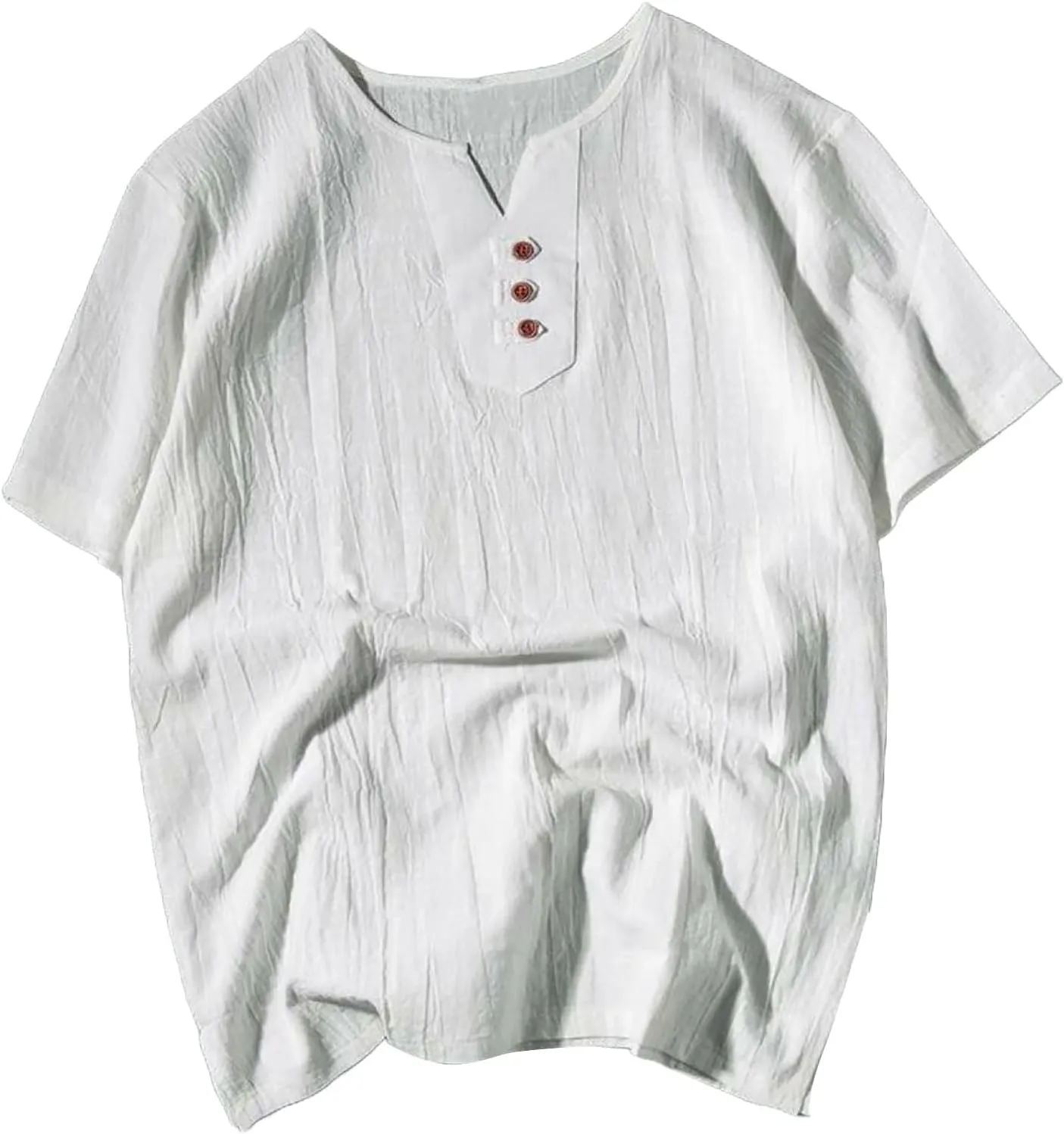 Men's Linen Shirts Plus Size Heavy Weight V Neck Cotton T-Shirts Quick Dry Breathable Summer Shorts Sleeve Tee Tops
