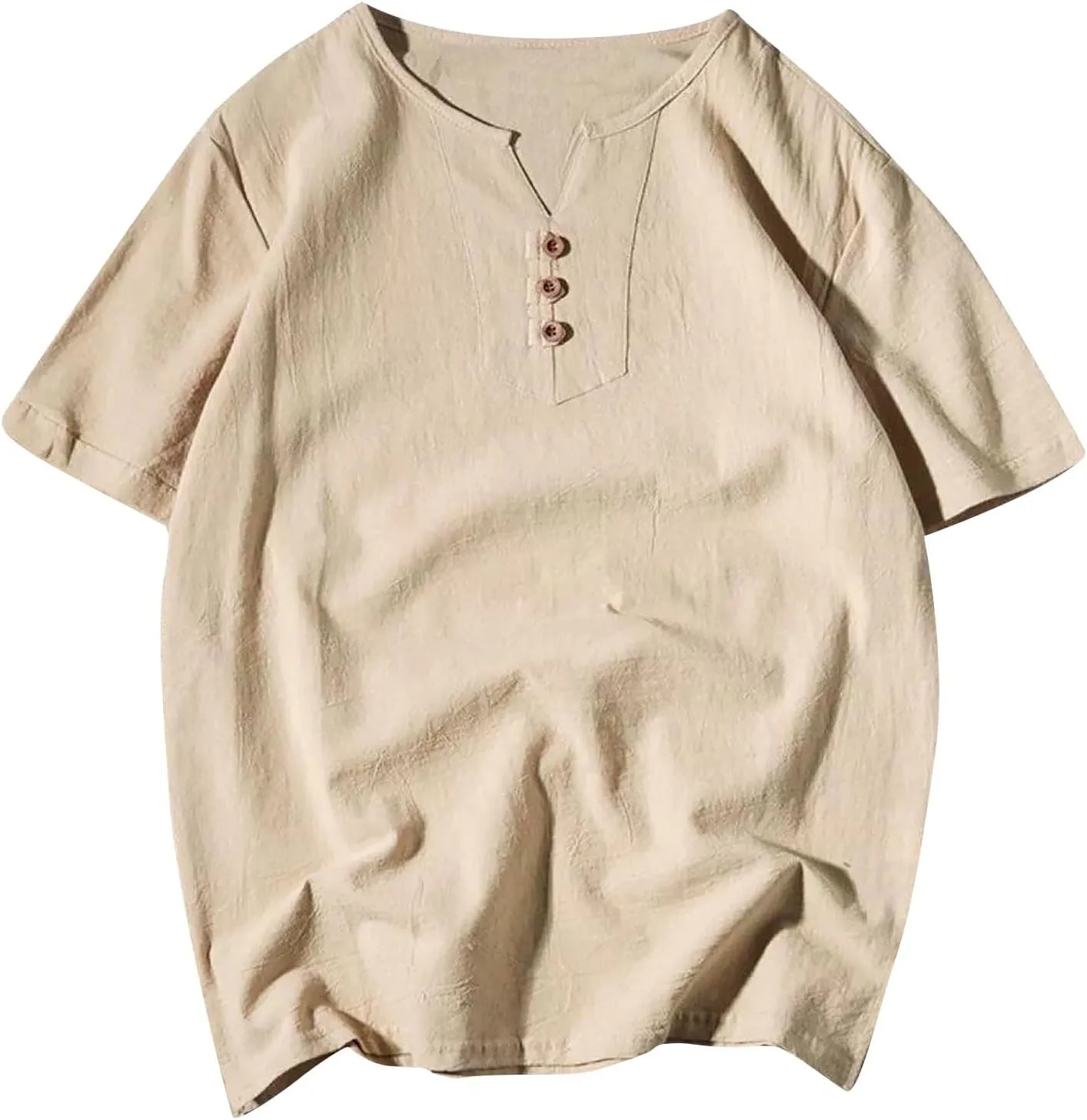 Men's Linen Shirts Plus Size Heavy Weight V Neck Cotton T-Shirts Quick Dry Breathable Summer Shorts Sleeve Tee Tops