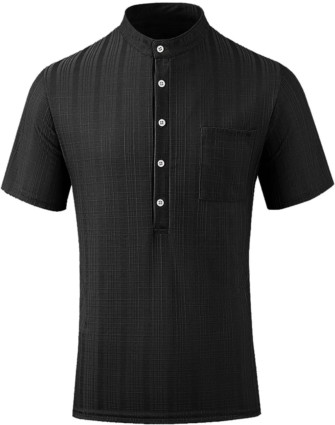 Mens Linen Shirts Short Sleeve Casual Cotton T-Shirts Summer Button Henley Shirt Lightweight Loose Beach Tee Tops