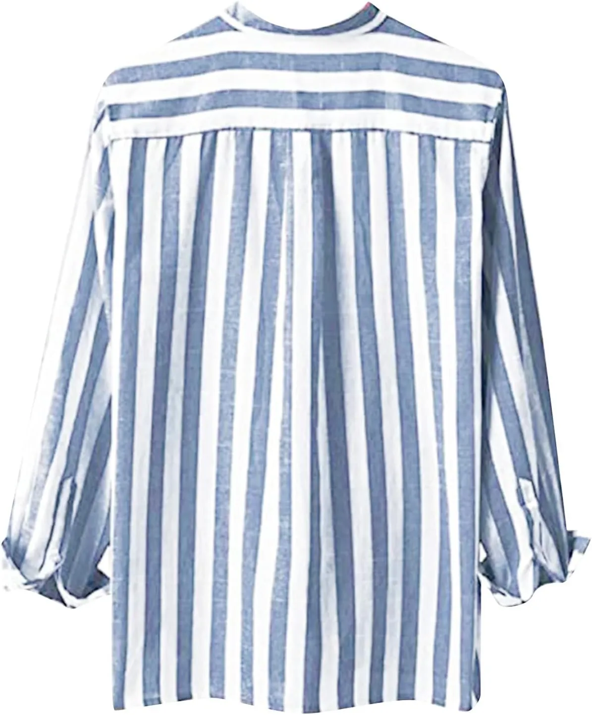 Men's Linen Shirts Summer Short Sleeve Striped Dress Shirt Vintage Loose Breathable Beach Hawaiian Top with Pockets