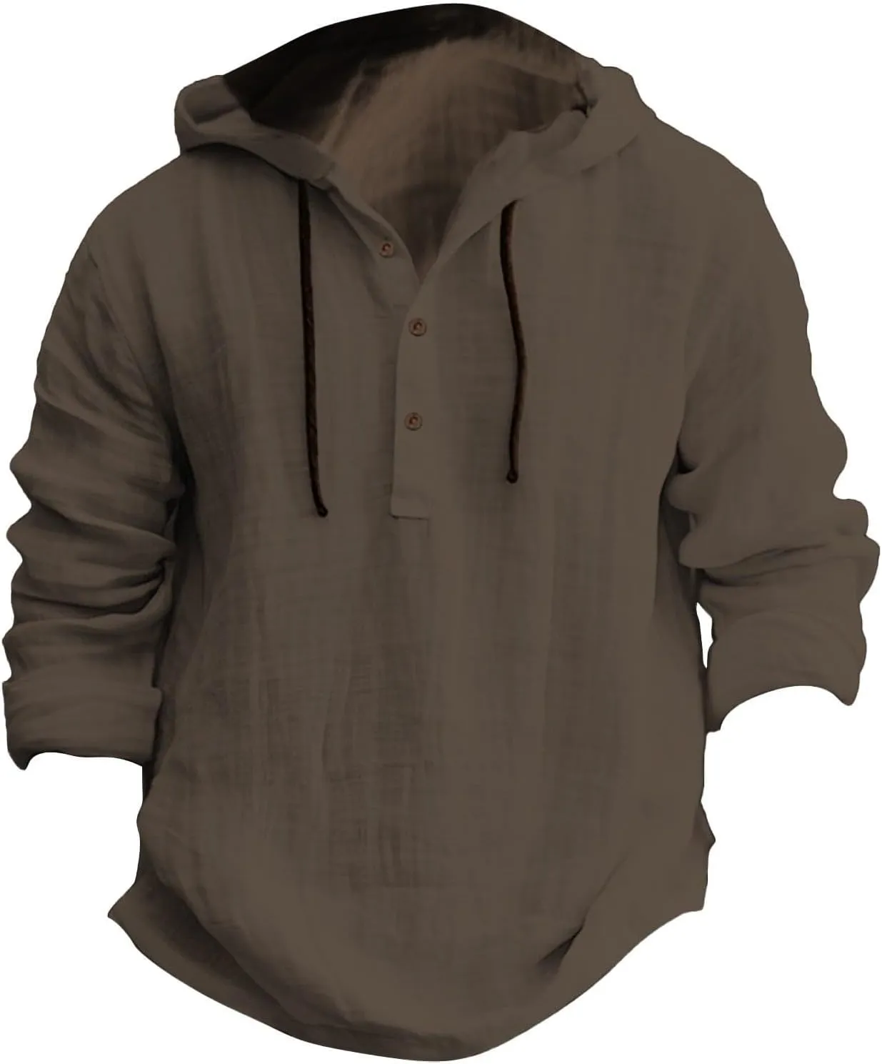 Mens Long Sleeve Linen Shirts with Hood V Neck Long Sleeve Lace Up Hooded Sweatshirts Breathable Tropical Beach Hoodie