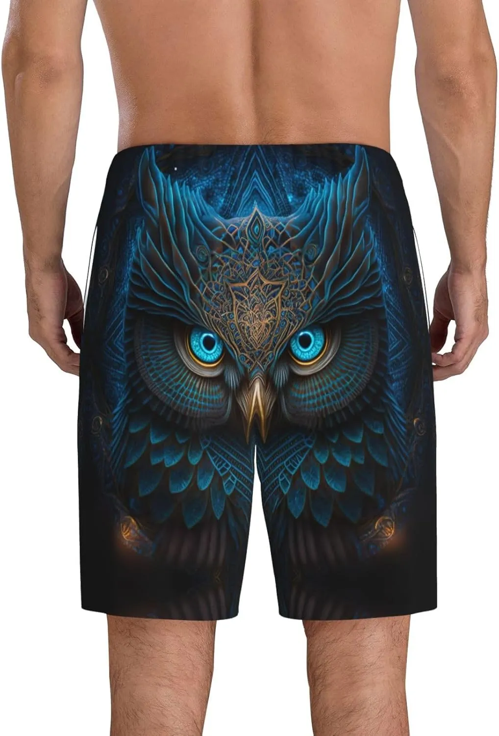Mens Pajama Pants - Abstract Blue Owl Sleep Comfy Shorts Mens Pajama Shorts, Pj Pants for Mens Lounge Shorts