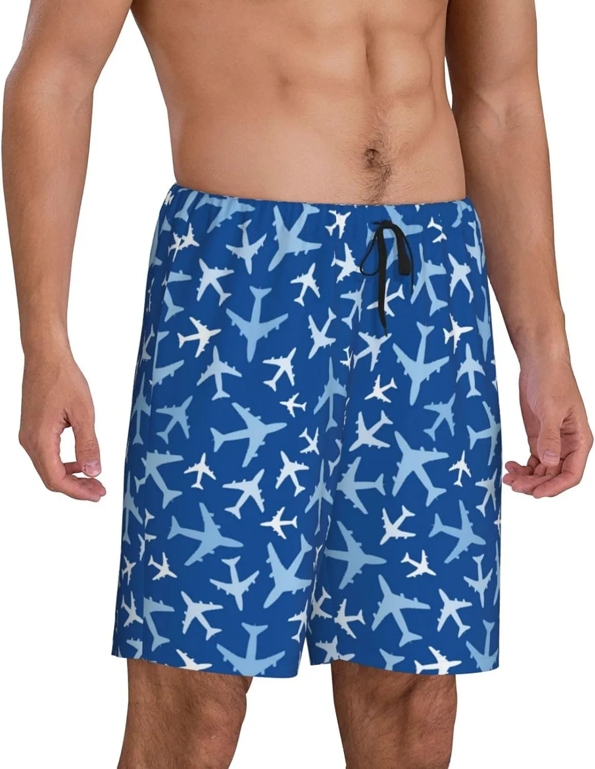 Mens Pajama Pants - Airplanes In The Sky Comfy Sleep Shorts Mens Pajama Shorts, Mens Lounge Shorts Pj Pants