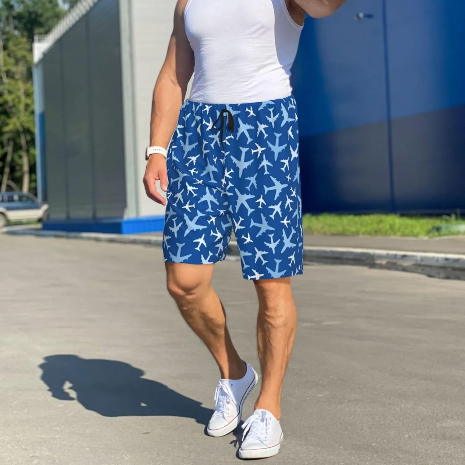 Mens Pajama Pants - Airplanes In The Sky Comfy Sleep Shorts Mens Pajama Shorts, Mens Lounge Shorts Pj Pants