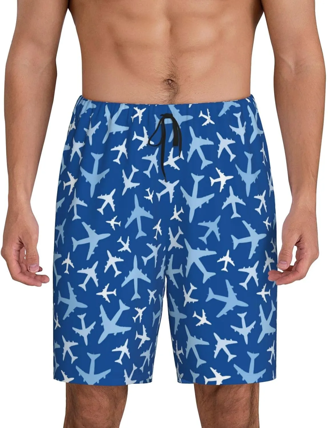Mens Pajama Pants - Airplanes In The Sky Comfy Sleep Shorts Mens Pajama Shorts, Mens Lounge Shorts Pj Pants