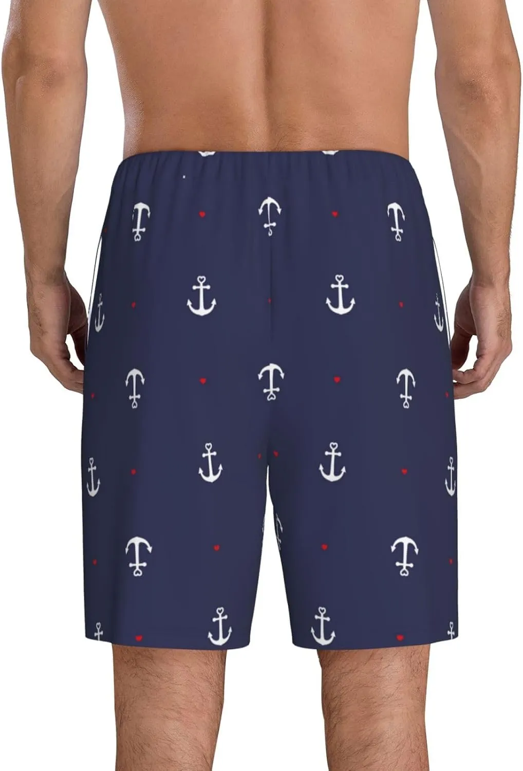 Mens Pajama Pants - Anchor Heart Blue Sleep Comfy Shorts Mens Pajama Shorts, Pj Pants for Mens Lounge Shorts