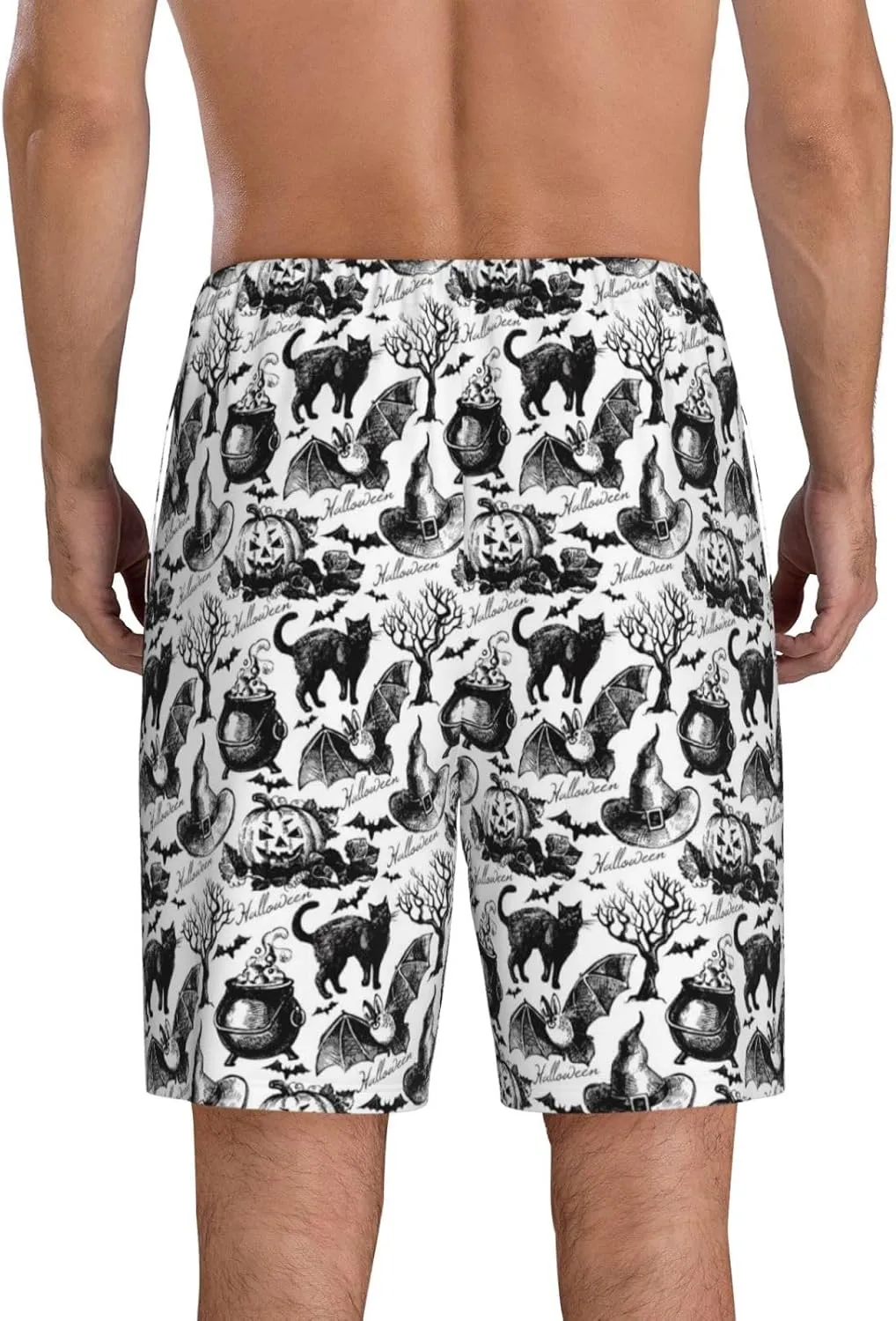 Mens Pajama Pants - Black white halloween Sleep Shorts Mens Pajama Shorts, Comfy Pj Pants for Mens Lounge Shorts