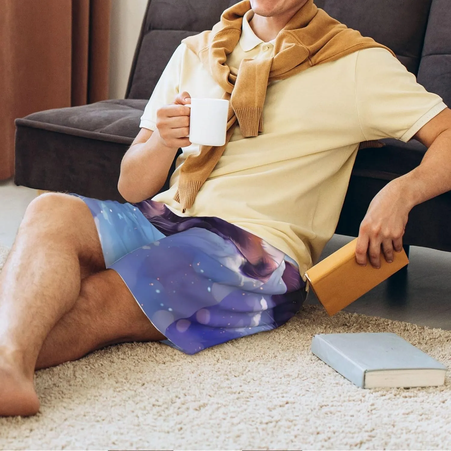 mens pajama pants - Colorful Cloud Sleeping Cat Comfy Sleep Shorts Mens Pajama shorts, mens lounge shorts pj pants