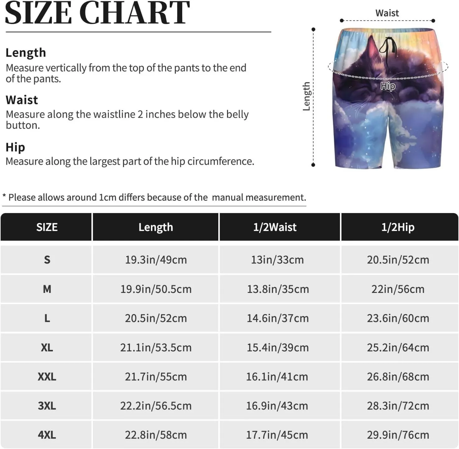 mens pajama pants - Colorful Cloud Sleeping Cat Comfy Sleep Shorts Mens Pajama shorts, mens lounge shorts pj pants