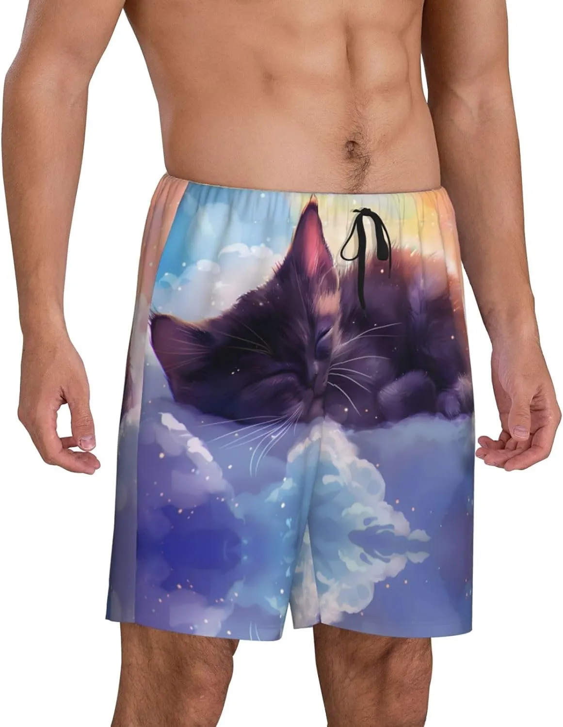 mens pajama pants - Colorful Cloud Sleeping Cat Comfy Sleep Shorts Mens Pajama shorts, mens lounge shorts pj pants