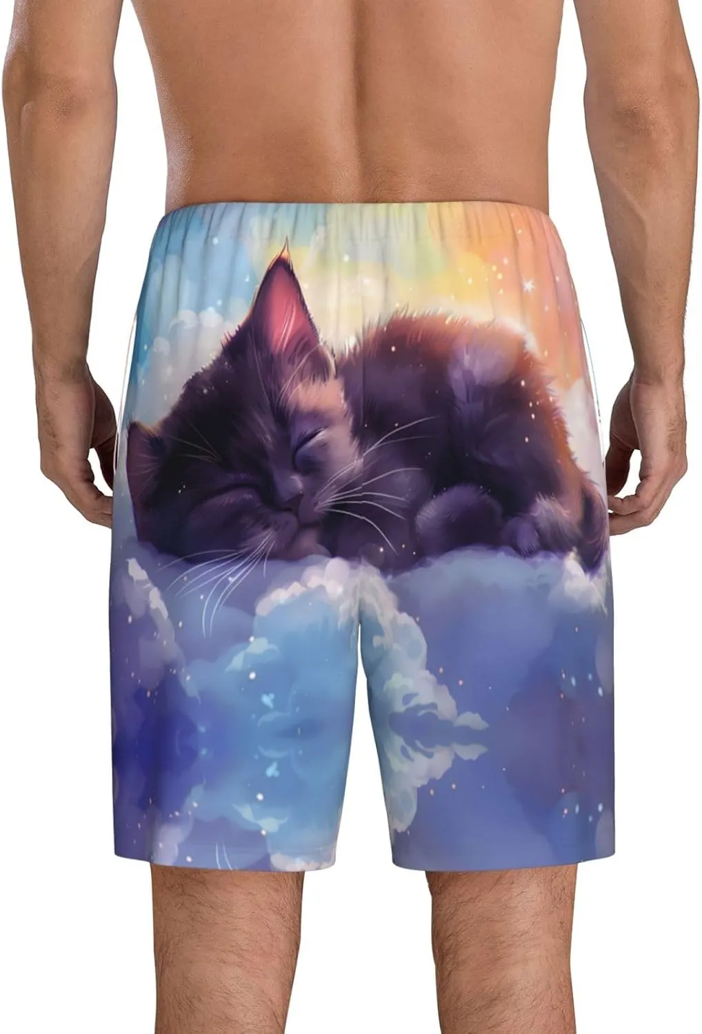 mens pajama pants - Colorful Cloud Sleeping Cat Comfy Sleep Shorts Mens Pajama shorts, mens lounge shorts pj pants
