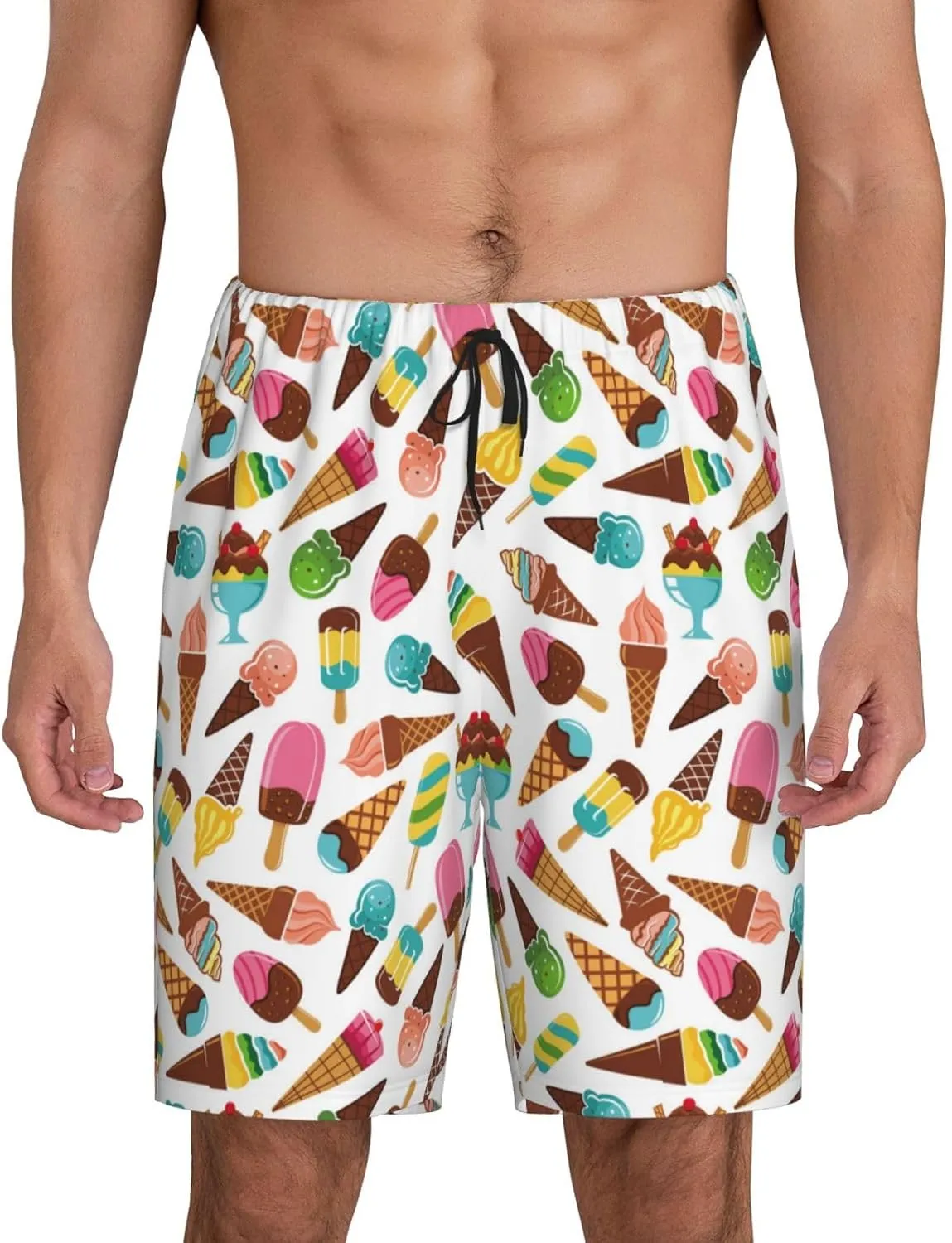 Mens Pajama Pants - Colorful Ice Cream Comfy Sleep Shorts Mens Pajama Shorts, Mens Lounge Shorts Pj Pants