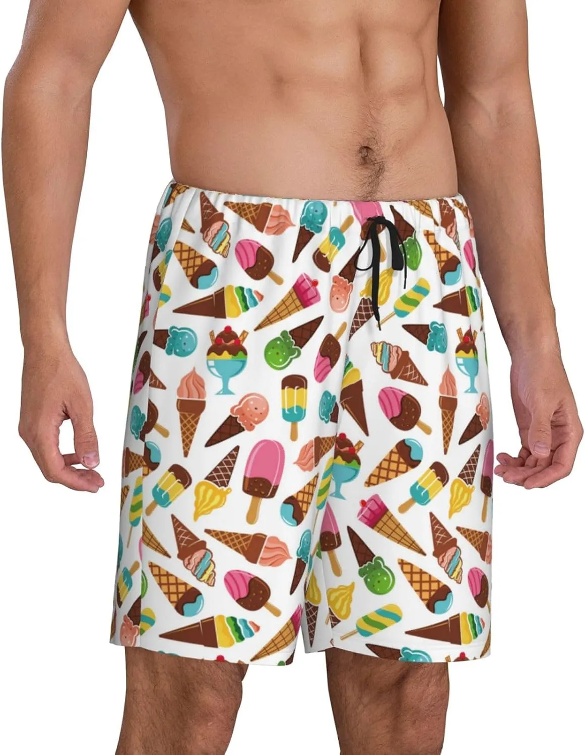 Mens Pajama Pants - Colorful Ice Cream Comfy Sleep Shorts Mens Pajama Shorts, Mens Lounge Shorts Pj Pants