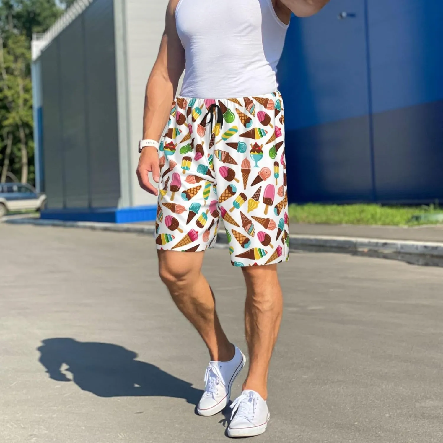 Mens Pajama Pants - Colorful Ice Cream Comfy Sleep Shorts Mens Pajama Shorts, Mens Lounge Shorts Pj Pants