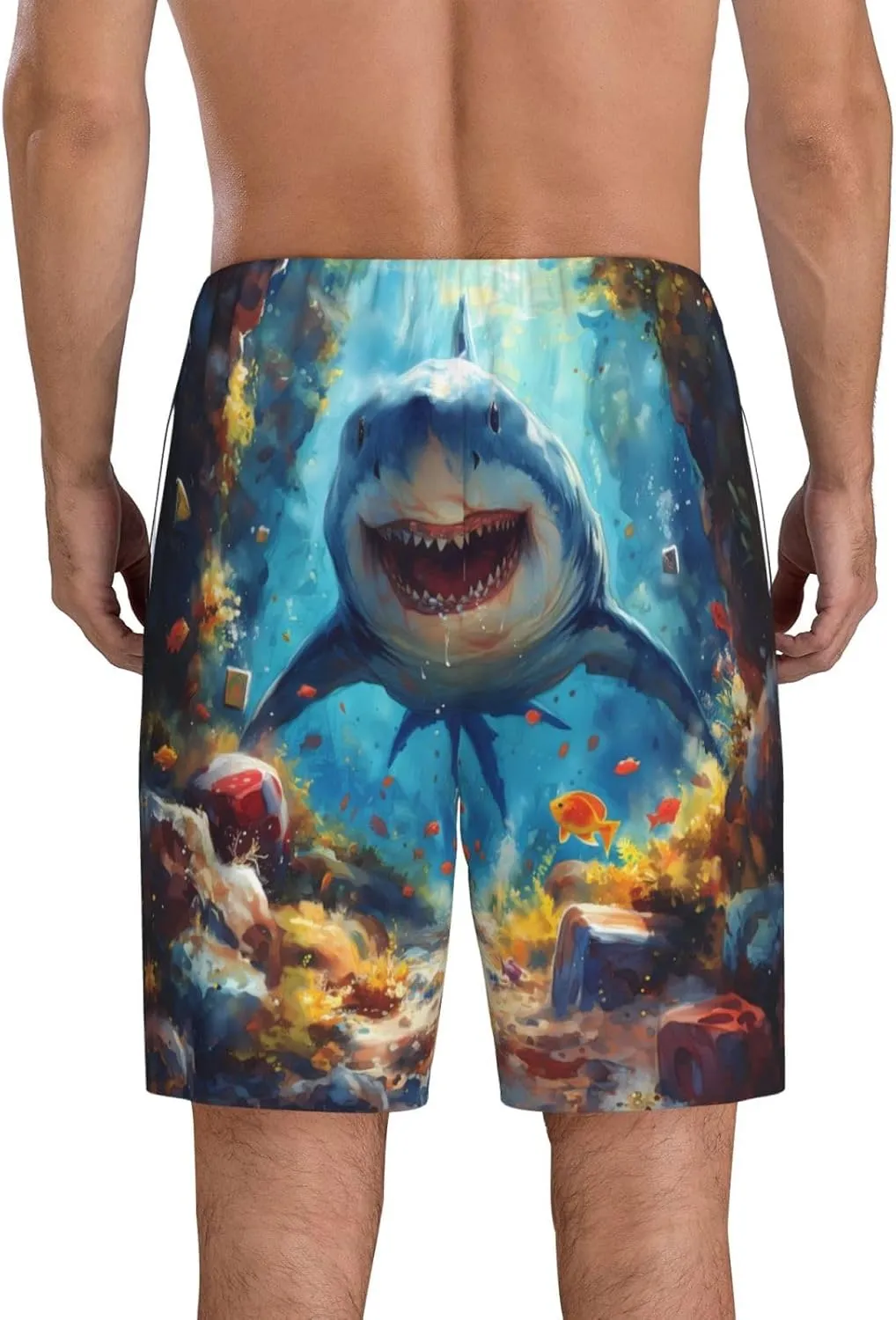 mens pajama pants - Colorful Underwater Shark Comfy Sleep Shorts Mens Pajama shorts, mens lounge shorts pj pants
