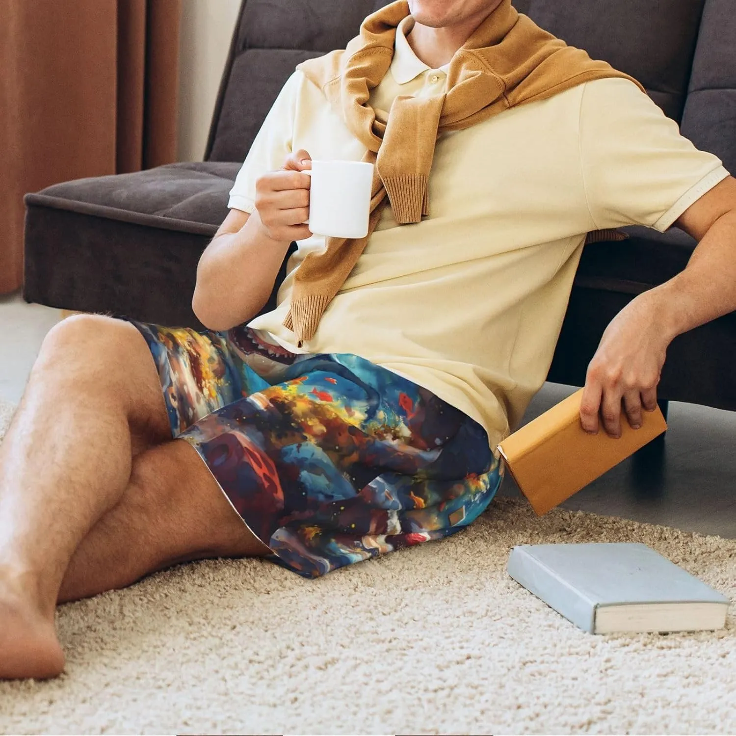 mens pajama pants - Colorful Underwater Shark Comfy Sleep Shorts Mens Pajama shorts, mens lounge shorts pj pants