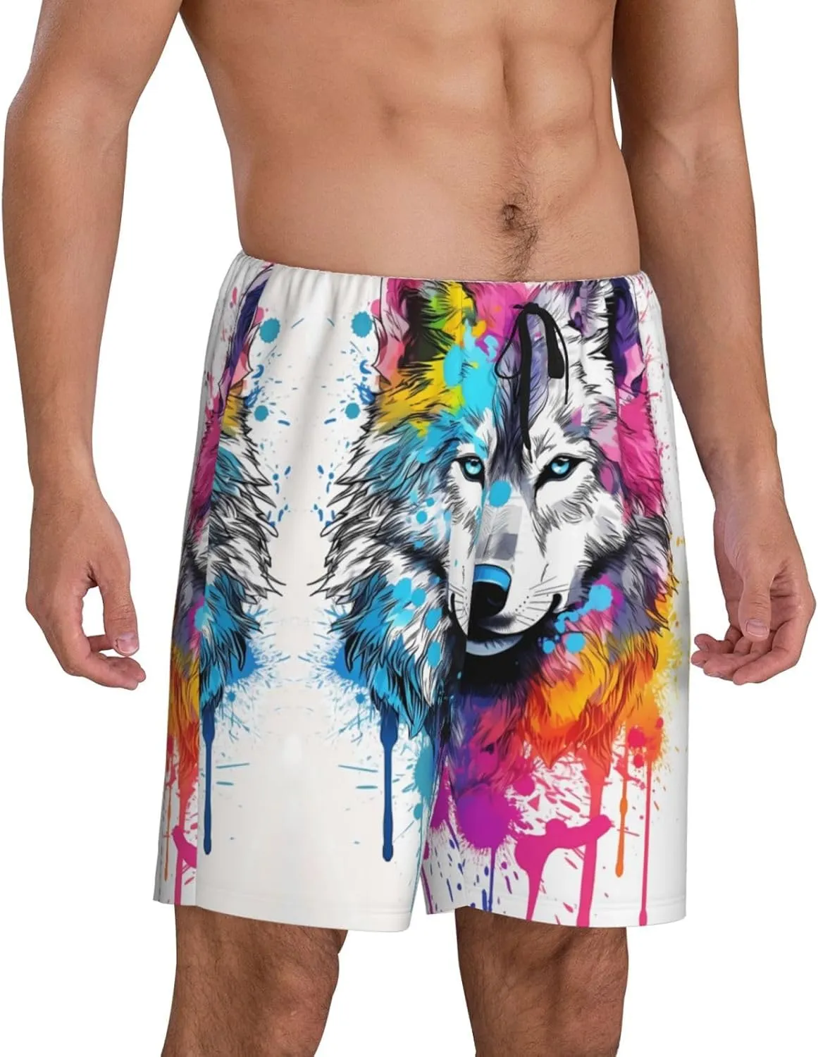 mens pajama pants - Cool Colorful Wolf Comfy Sleep Shorts Mens Pajama shorts, mens lounge shorts pj pants