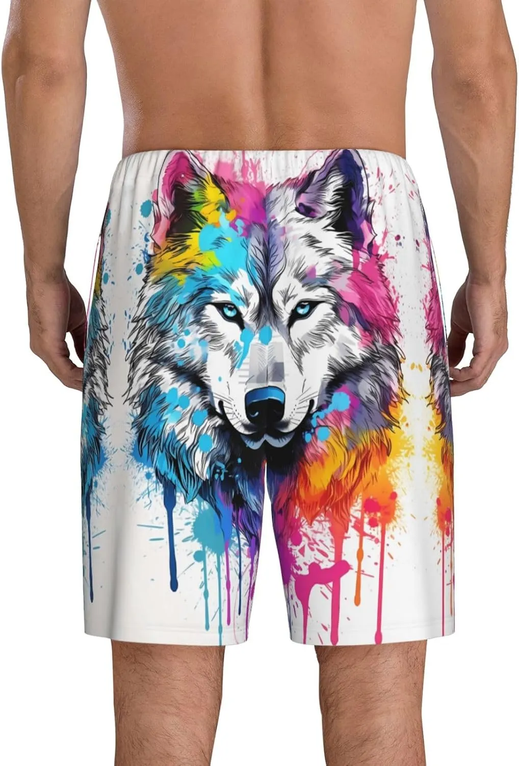 mens pajama pants - Cool Colorful Wolf Comfy Sleep Shorts Mens Pajama shorts, mens lounge shorts pj pants